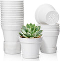 T4U 4 Inch Plant Pots 18-Pack, Small Flower Pots with Saucer and Drainage Hole, Durable Plastic Pots, Nursery Small Flower Pot Bulk for Plants, Succulent, Violet, Decorative (18 Pack 4" Pot, White)
