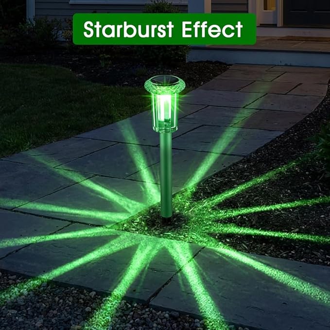 Solar Outdoor Lights, St Patricks Day 10 Pack Solar Pathway Lights Outdoor Waterproof, Stainless Steel Stake Lighting for Garden Yard Path Walkway Driveway Patio Lawn Outside Décor,Green