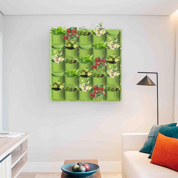 LITLANDSTAR Planter, 25 Pockets Hanging Vertical Wall Bag, Green (1.0 m × 1.0 m), Indoor-Outdoor Use