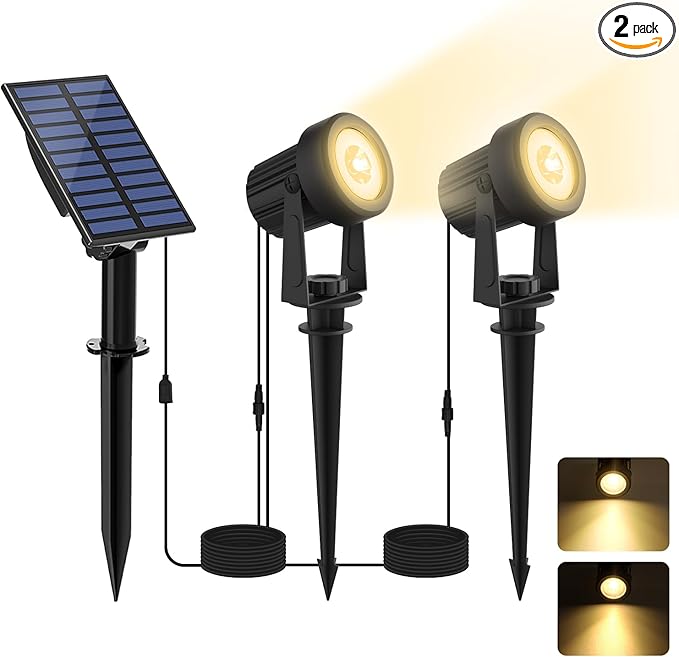 Solar Spotlights Outdoor Waterproof, Warm White Landscape Spotlights, Decorative Solar Spot Lighting for Garden, Yard, Pathway, Lawn, Poolside, Party, 2-in-1 Mounted (Warm White, 1 Pack)