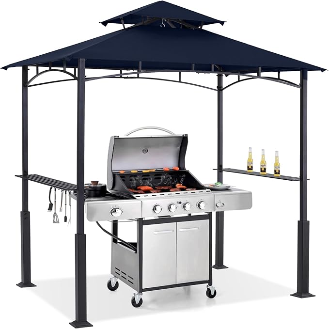 ABCCANOPY 8x5 Grill Gazebo - Outdoor BBQ Canopy Shelter with Led Light for Patio Backyard Grilling (Navy Blue)