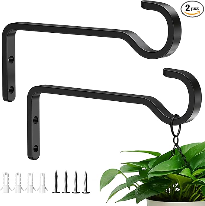 6 Inch 2 Pack Heavy Duty Outdoor Plant Hangers for Hanging Baskets, Iron Plant Brackets for Hanging Plants Outside, Metal Plant Hooks Plant Wall Hooks for Hanging Lantern, Bird Feeder