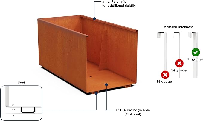 PLANTERCRAFT Corten Steel Planter Rectangle Outdoor Metal Garden Box Heavy Duty | Made in USA | Fully Assembled