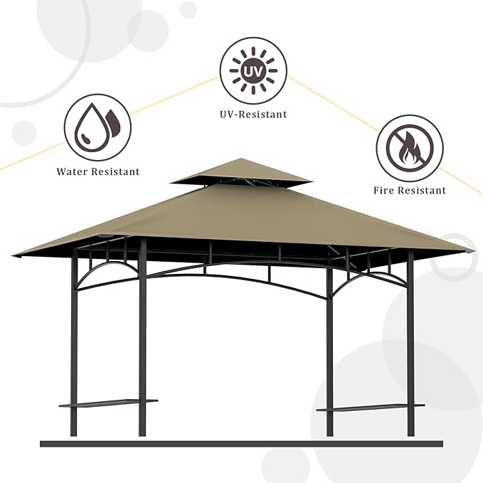 Grill Gazebo Replacement Canopy Top - AONEAR 5'x8' Outdoor BBQ Tent Roof Cover Double Tiered Outdoor Grill Shelter Fit for Model L-GG001PST-F (Khaki)