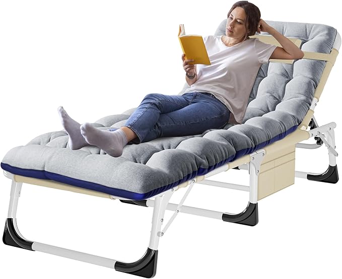 ABORON Heavy Duty Tanning Chair, Outdoor 5-Position Folding Chaise Lounge Chair with Pad, Portable Beach Lounge Chair for Outdoor Sunbathing Patio Pool Lawn Deck Poolside