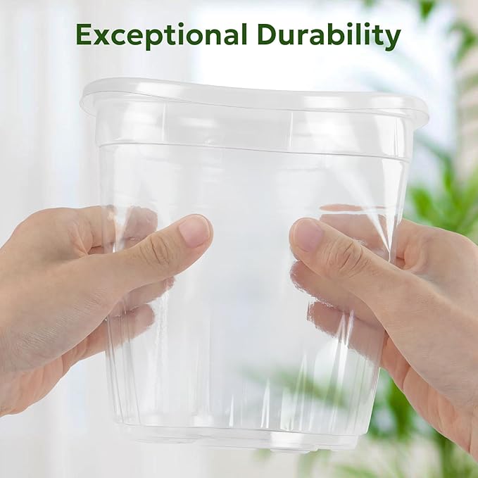 30 Packs 1 Gallon Reinforced Clear Nursery Pots with Drainage Holes, 7 Inch Transparent Plastic Plant Pot Seedling Planter for Vegetable Propagation, Root Cutting, Seed Starting