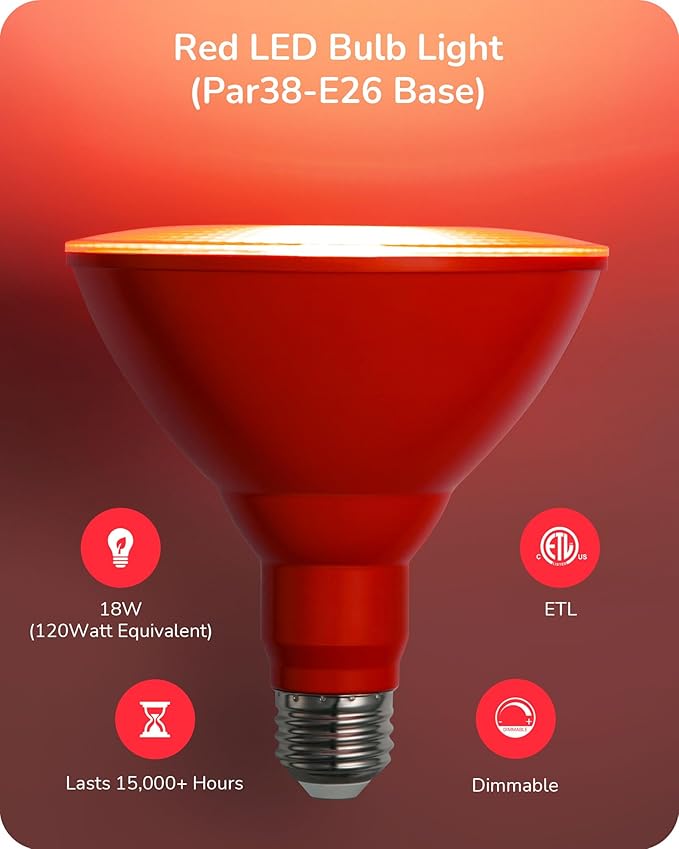EDISHINE St.Patrick's Day/Easter Decorations PAR38 Red & Green LED Flood Light Bulbs Outdoor, Dimmable LED Light Bulb, 18W(120W Equivalent), Outdoor Weatherproof Light Bulb, E26 Base, 2 Pack