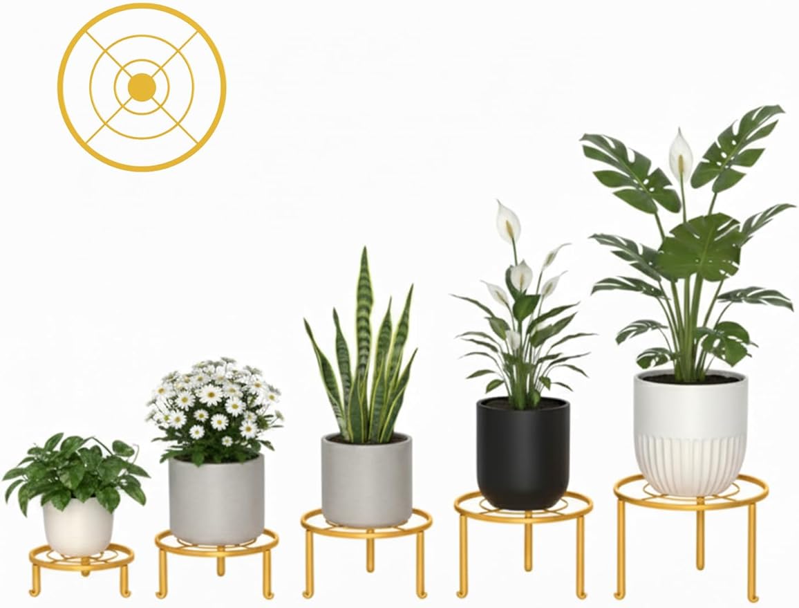 5 Pack Plant Stand Indoor Outdoor, Flower Pot Stand Plant Rack for Home Courtyard Gardens, Round Metal Corner Plant Stand for Flower Holder for Multiple Plants