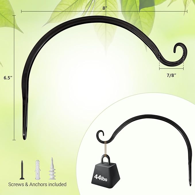 Mkono 8 Inch Plant Hangers Hanging Plant Bracket Wall Post Hooks Indoor Outdoor for Flower Pot Basket, Bird Feeder, Wind Chime, Lanterns, 2 Pcs, Black