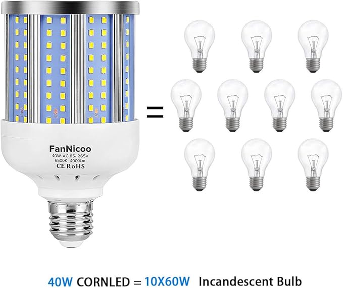 2 Pack 280W Equivalent LED Corn Light Bulb, 4000 Lumen 6500K Cool White Daylight 40W LED Corn Lamp,E26/E27 Medium Base,for Indoor Outdoor Warehouse Garage Basement Backyard Factory Barn and Many Area