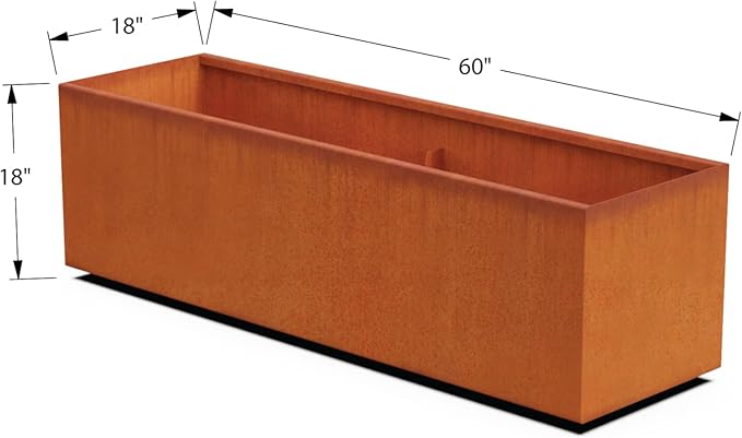 Plantercraft Large Rectangular Planter for Outdoor Plants - 60x18x18 Inch Corten Steel Planter Box | Extra Large Metal Planter for Patios & Landscapes | Heavy Duty Raised Garden Bed