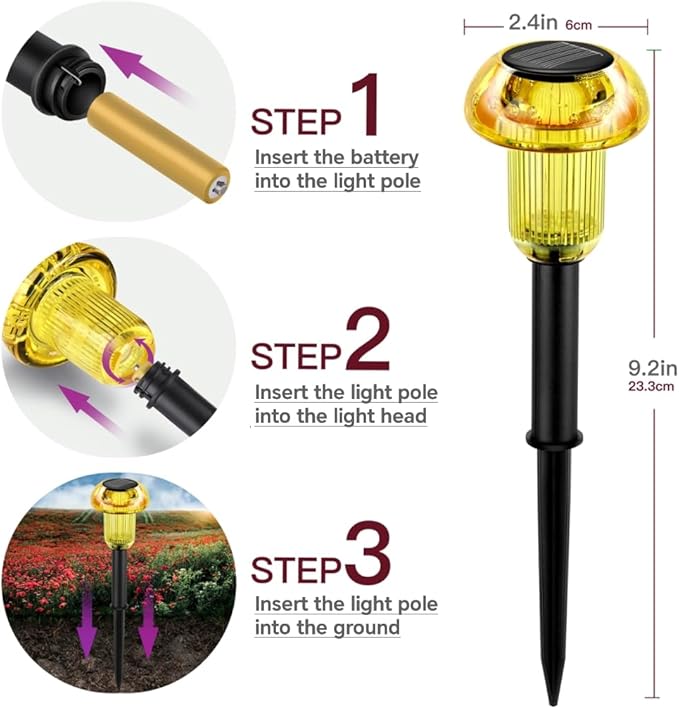 Easter Solar Pathway Lights Outdoor Decorative 4 Pack, Yellow LED Mushroom Solar Lights Outdoor Waterproof Solar Powered Decor for Yard Driveway Patio, Valentines Day Halloween Christmas Garden Decor
