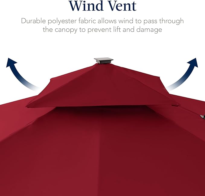 Best Choice Products 12x12ft LED Cantilever Patio Umbrella w/Base Included & 360° Rotation, Large Solar Offset Hanging Outdoor Sun Shade for Deck, Backyard Table w/Stand & Lights – Burgundy