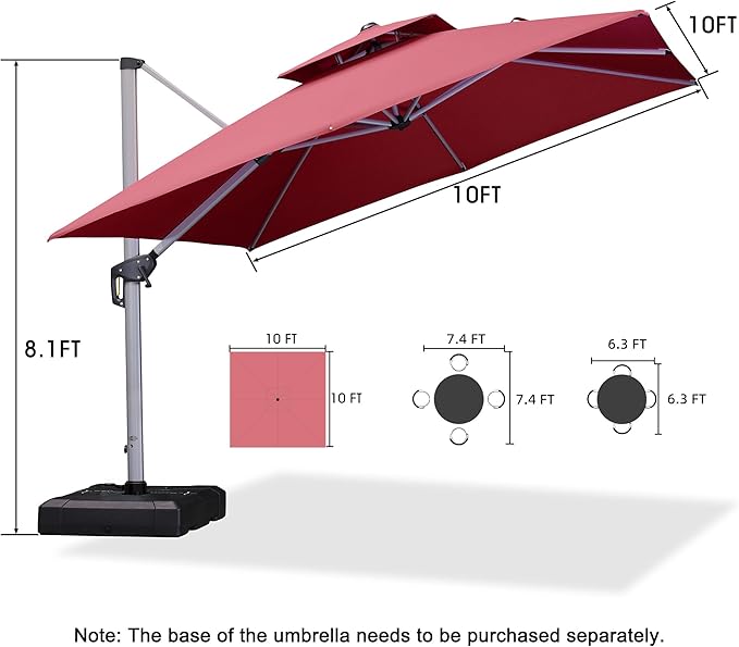 PURPLE LEAF Patio Umbrella 10ft Outdoor Square Umbrella Large Cantilever Umbrella Windproof Offset Heavy Duty Sun for Garden Deck Pool Patio, Terra