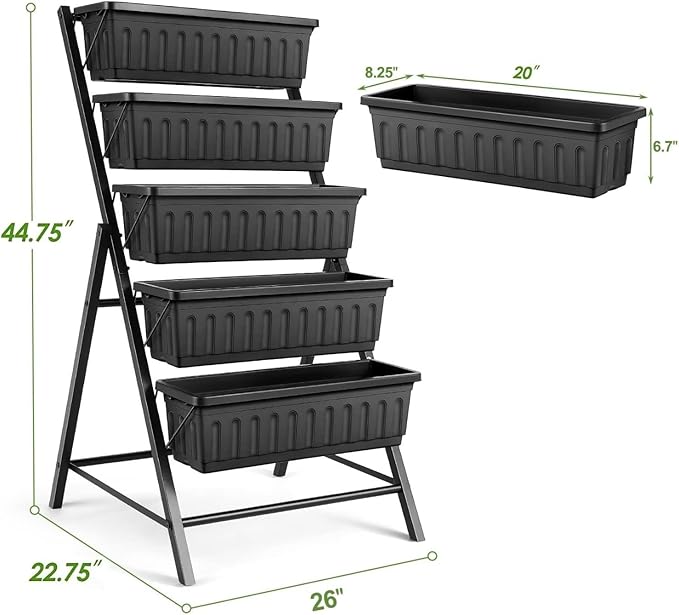 SEJOV 2 Pack Vertical Raised Garden Bed, 5 Tiers Elevated Planter Box for Herbs Vegetables Flowers, Graden Vertical Planter with Drainage System for Patio Balcony Garden Outdoor Indoor Plants, Black