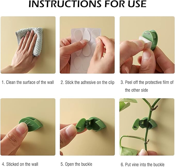 100 Pcs Plant Climbing Wall Fixture Clips Self-Adhesive Hook Vines Traction Clips Invisible Holder Garden Green Leaf Simulation Self-Adhesive Hook Wire Fixing Supporting