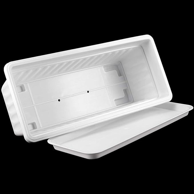 6 Pack 17 Inches Countryside Flower Box Planters, Plastic Vegetable Planters with 30 PCS Plant Labels, White Flower Window Boxes with Attached Tray for Windowsill, Patio, Garden, Balcony…