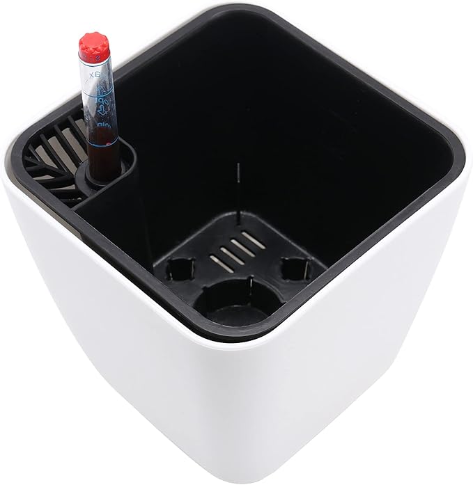 5.5 Inch Self Watering Plastic Planter With Indicator - 6 PCS Square Plant Pots, Decorative Lazy Flower Pot for House Plants, Herbs, Aloe, Succulents