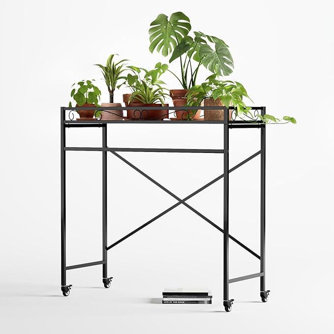 Zhongma 1 Tier Sturdy Metal Plant Stand with Wheels, 40.5x16x40.4 in High, Heavy Duty Succulent Shelf for Home Indoor and Outdoor, 220 LBS Capacity & Heavy Duty Construction