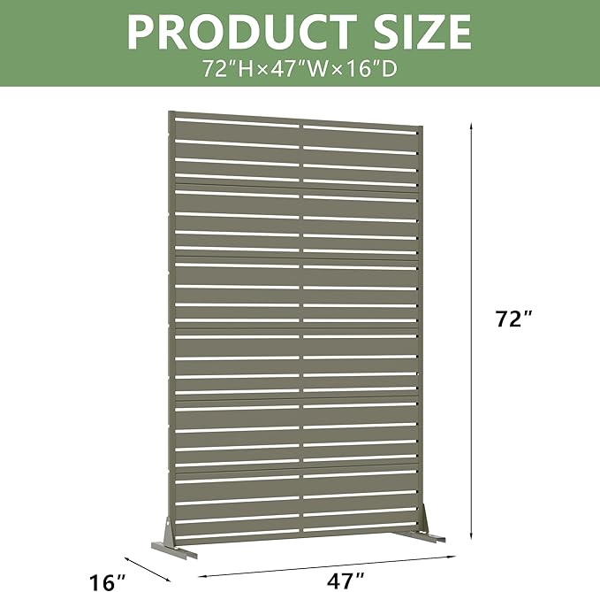 Casaphoria Metal Privacy Screen Outdoor, 72" H x 47" W Freestanding Decorative Privacy Screen for Patio Deck Balcony Garden with Stable Base, Grey-Benjamin