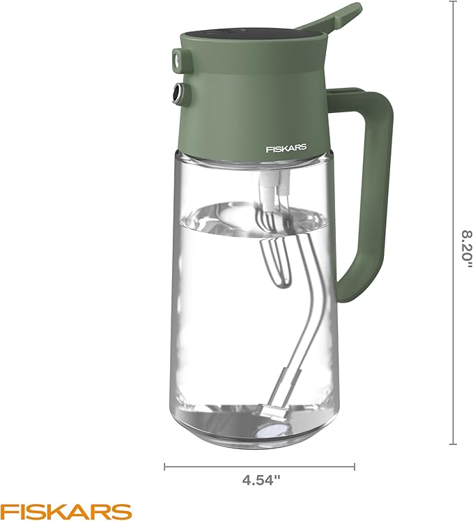 Fiskars 2-in-1 Mist & Pour Watering Carafe, Glass Plant Mister with Thumb Pump Sprayer, Precision Spout for Indoor Gardening, 17 oz Capacity, Modern Décor Style, Clear