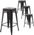 FDW Metal Bar Stools Set of 4 Counter Height Bar Stools 24 Inches Industrial Bar Chairs Patio Stool Stackable Backless Stool Indoor Outdoor Metal Kitchen Stools Bar Chairs (Black, 30")