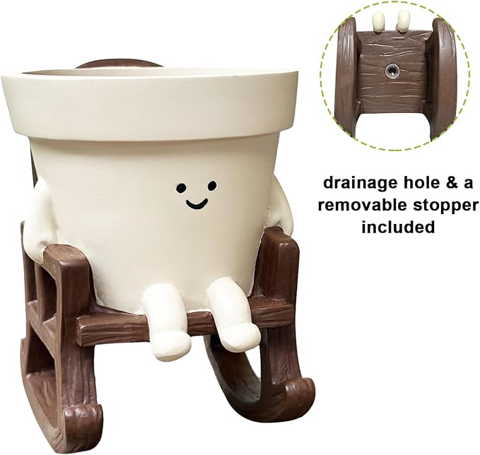 Smiley Face Planter Pot Small, Cute Resin Flower Head Planters for String of Pearls Plant Live Indoor Outdoor Unique Sit Rocking Chair Succulent Pots Gift Ideas for Family Friends with Drainage Hole