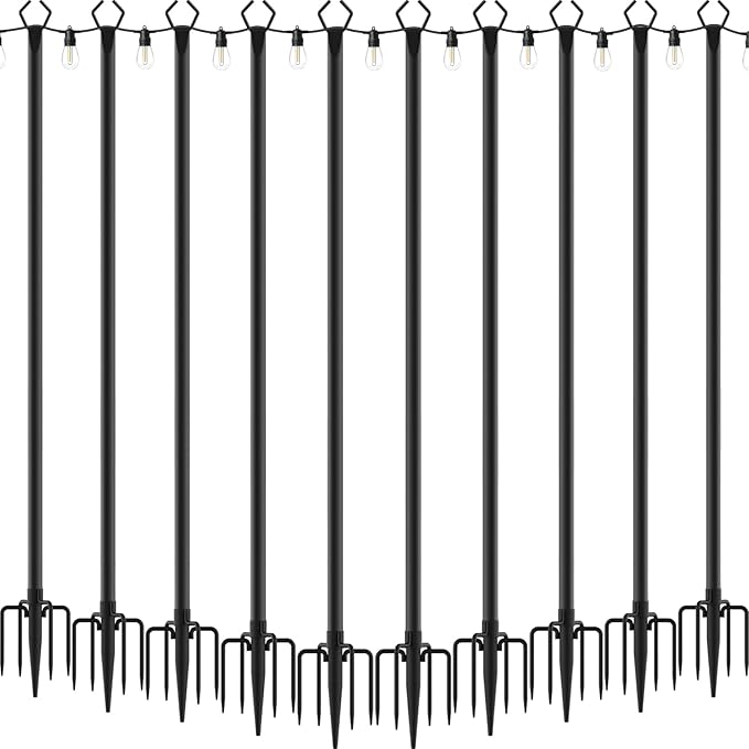 AILBTON 10 Pack 10Ft String Light Poles,Light Poles for Outside String Lights,Outdoor Light Poles with Fork,Metal Pole Stand for Patio,Backyard,Deck
