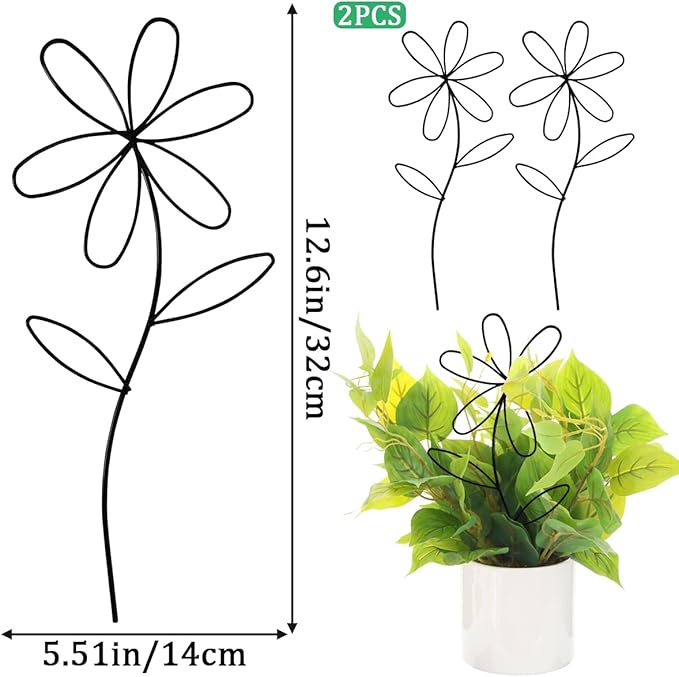 2 Pcs Indoor Plant Trellis, Mini Garden Trellis for Potted Plants, Indoor Potted Plant Climbing Plants Flower Pots Supports with Cute Floral Patterns for Houseplant Vine lvy Flower Plant