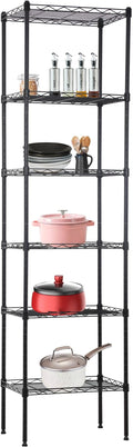 BestOffice | 6-Tier Wire Storage Shelves | 17x12x64 | Black | with Adjustable Racks | Heavy-Duty Metal Shelf, Holds Upto 600 lbs | No-Tool Assembly | Ideal for Home & Garage Shelving