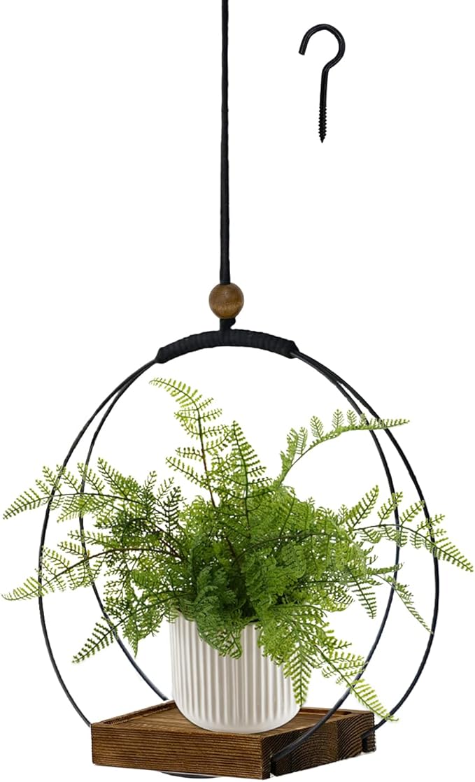 Hanging Planter for Indoor Plants, Black Plant Hanger Indoor with Sturdy Wood Base, Modern Boho Macrame Plant Hanger for 3-5.5 Inch Pot, Hanging Wall Ceiling Window Home Decor (Pots Not Included)