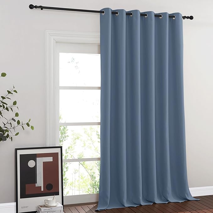 NICETOWN Blackout Room Divider Curtains for Sliding Glass Doors 102 Inches Long 1 Panel, Extra Wide Curtains for Doorway Patio Bedroom Living Room (Stone Blue, 80Wx102L, 1 Panel)