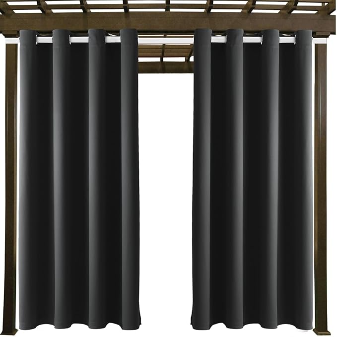 Waterproof Outdoor Curtain W52 x L63 - Grommet Top Sunlight Blocking Window Treatment Drapes Blackout Curtains for Home Bedroom Living Room Outdoor Patio Porch Pergola (Dark Gray, 2 Panels)