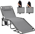 KingCamp Lounge Chair Outdoor, Folding Tanning Chairs Comfy Adjustable 5-Position Lay Flat Foldable Chaise Chaser Lounger with Pillow for Outside Beach Patio Sun Bathing Pool Backyard, Grey
