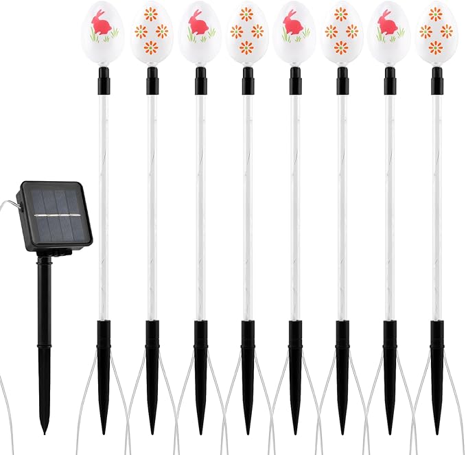 8 PCS Solar Easter Eggs Stake Lights, IP65 Waterproof Multicolor Outdoor Easter Pathway Lights Auto On/Off Solar Stake Light for Lawn Landscape Yard Patio Decorations