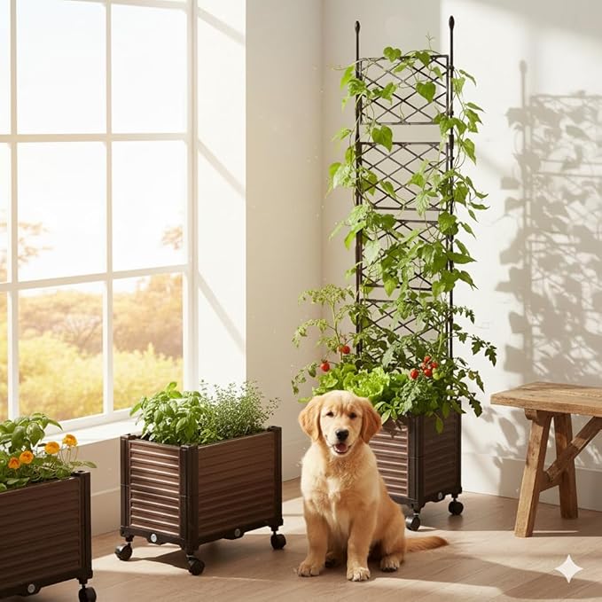 WESOCES 3-Tier Vertical Plant Stand with Rolling Base – Indoor/Outdoor Garden Planter, Space-Saving Flower Rack for Small Plants and Herbs, Brown