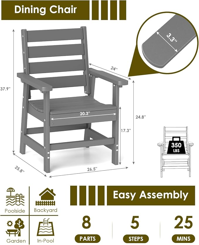 GREENVINES Outdoor Dining Chairs Set of 2 | HDPE | Patio Chair | All-Weather | Grey
