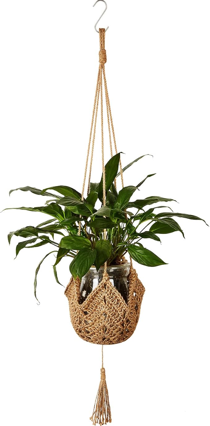 Shappy 1 Pack Jute Crochet Long Plant Hanger for 3 Inch to 12 Inch Pots, Macrame Plant Holder Rope with S Shaped Hooks for Halloween Home Decor (Brown)