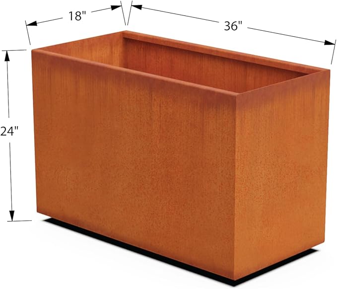 Plantercraft Large Rectangular Planters for Outdoor Plants | 36x18x24 Corten Steel Planter | Extra Large Outdoor Planter Box for Garden & Patio | Heavy Duty Metal Planter Rectangle