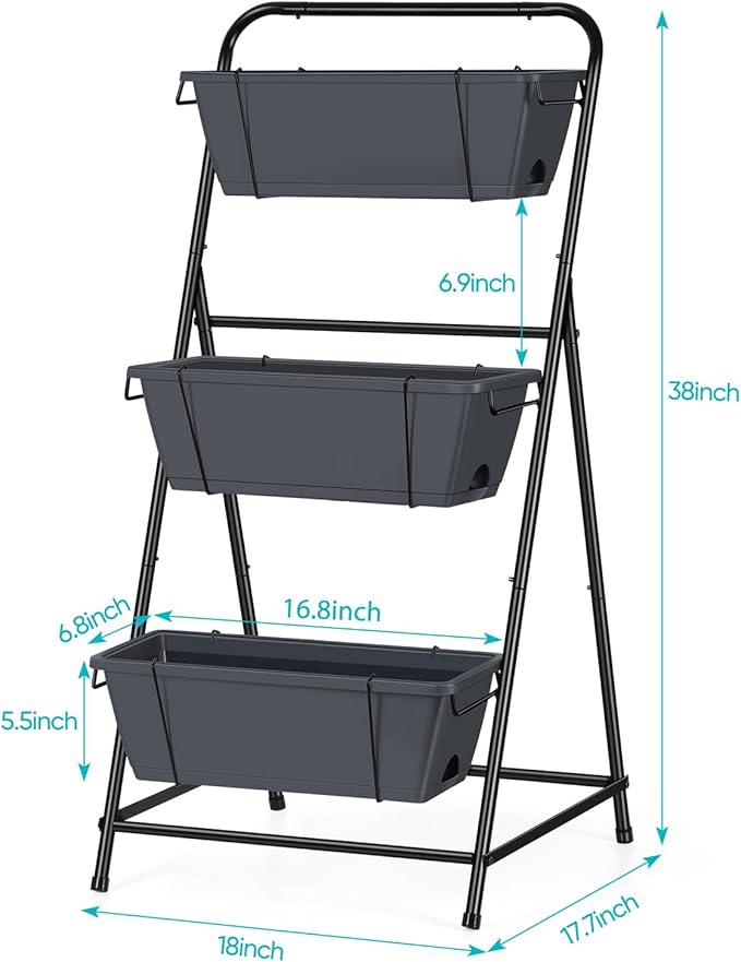 Vertical Garden Planter 3 Tier Raised Garden Bed Herb Planter Outdoor Standing Garden Planter Box with Drainage Holes Removable Tray for Patio Balcony Porch Grey