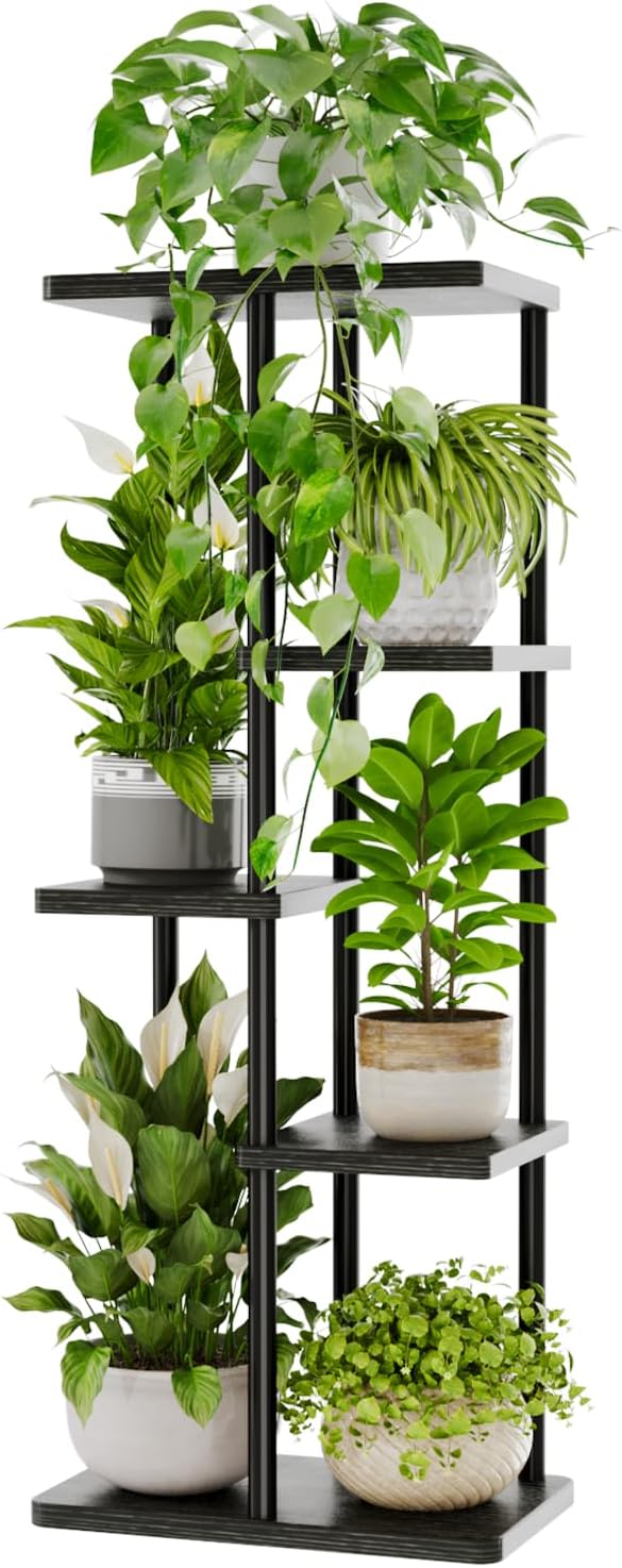 Bamworld Plant Stand Indoor, Corner 5 Tier Metal Plant Shelf for Multiple Plants, Tiered Flower Pot Stands for Patio Garden Balcony Living Room Bedroom, Black