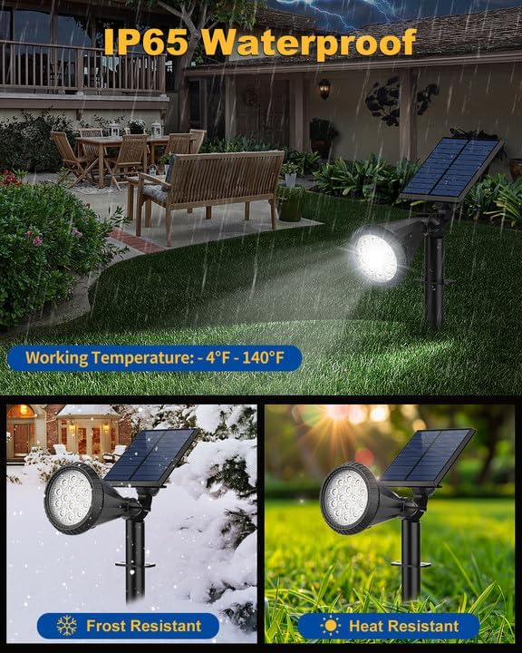 Solar Spot Lights Outdoor, 14 LED Outdoor Solar Lights for Yard, 4 Mode Solar Spotlights with Auto On/Off, 2-in-1 Waterproof Solar Landscape Lights for Flood, Wall, Yard (Cool White, 6 Pack)