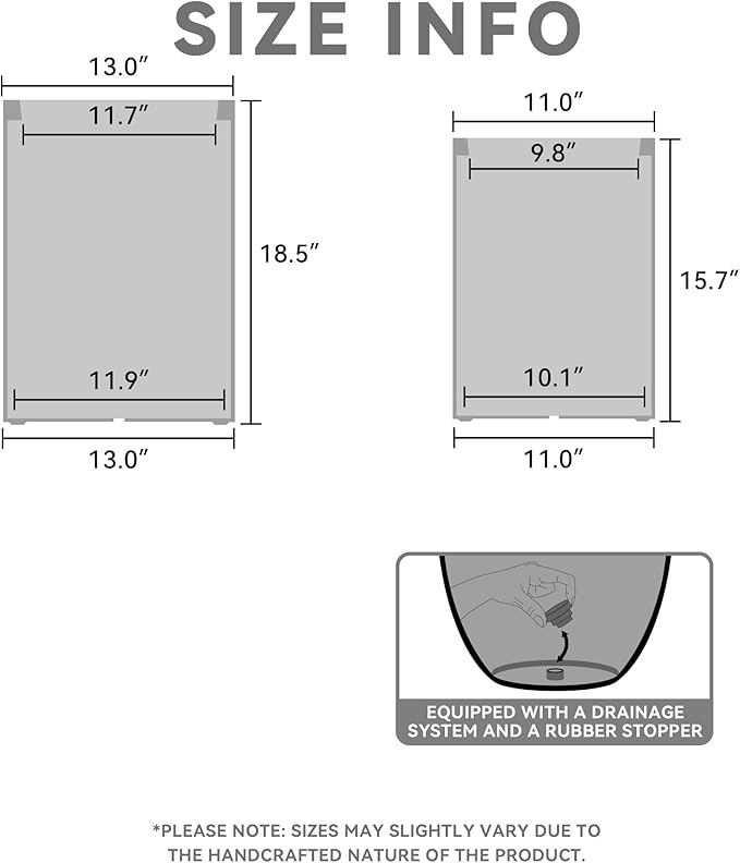Kante 18.5",15.7" H Tall Rectangular Concrete Planters Set of 2, Outdoor Indoor Lightweight Plant Pots with Drainage Hole and Rubber Plug, Modern Style for Home Garden Patio, Natural Concrete