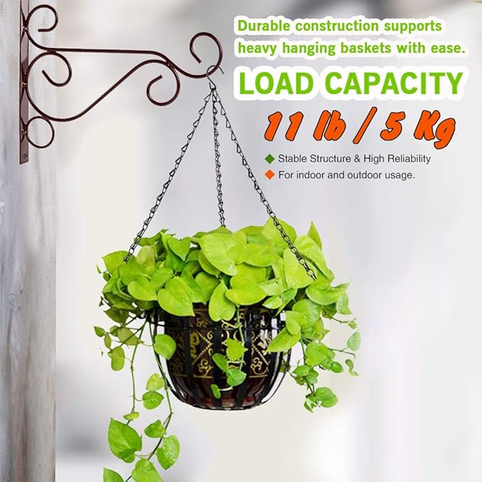 KABB Hanging Plant Bracket, 2 Pcs 10 Inch Iron Decorative Wall Planter Hanger Hooks for Hanging Plants Flower Baskets Wind Chimes Bird Feeders, Indoor Outdoor Rustic Home Decor, White