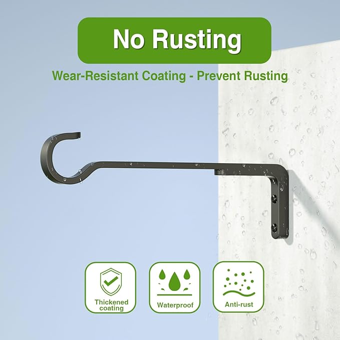 10 Inch 2 Pack Black Heavy Duty Outdoor Plant Hangers, Iron Hanging Plant Brackets for Hanging Plants Outside, Metal Plant Hooks Plant Wall Hooks for Hanging Lantern, Bird Feeder