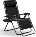 Nestl Zero Gravity Chairs, Portable Patio Lounge Chair Outdoor with Pillows & Cup Holder Trays, Adjustable Steel Mesh Reclining Camping Chair, Folding Patio Lawn Chair for Deck, Beach, Yard - Black
