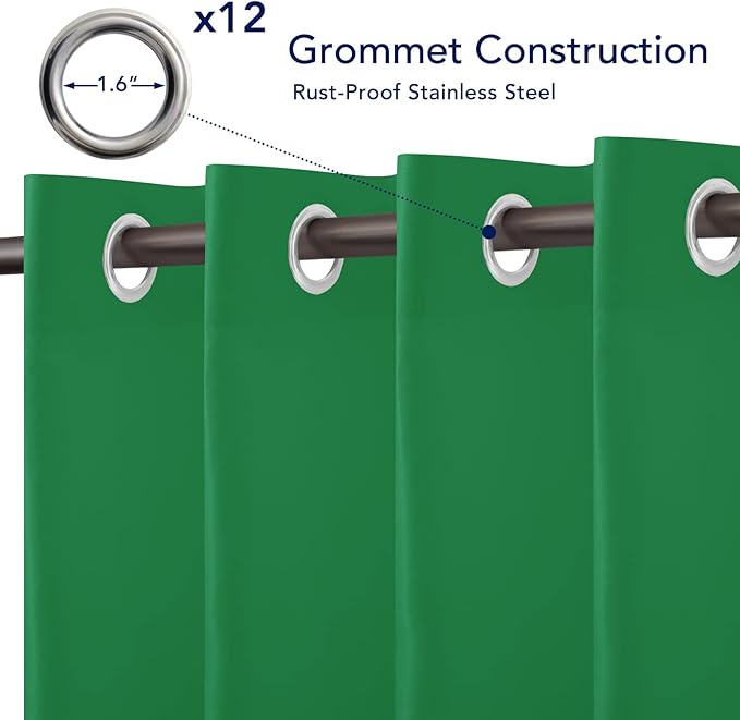 PureFit Outdoor Curtains for Patio Waterproof Weatherproof, UV Resistant Outside Curtains for Gazebo, Front Porch, Pergola, Sun Blocking Privacy Curtain, 100W x 108L inch, 1 Panel, Green