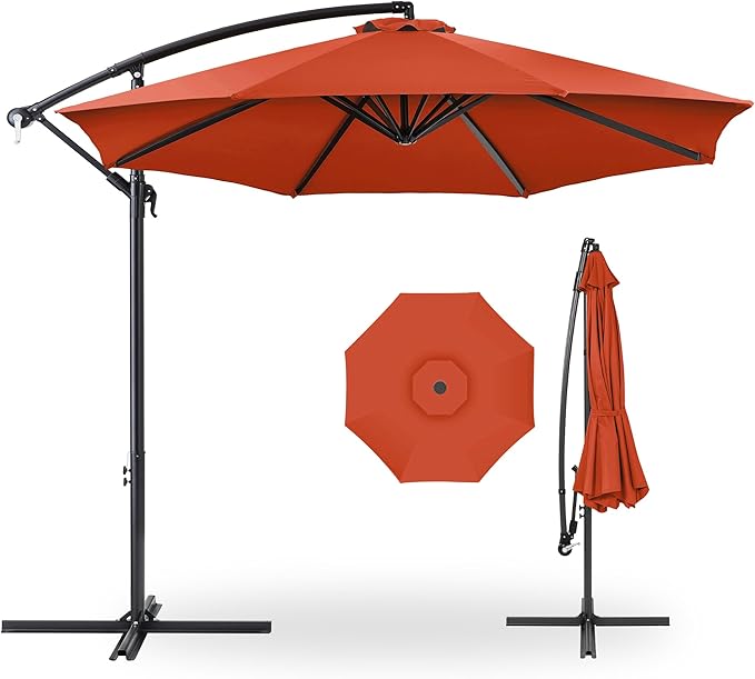 Best Choice Products 10ft Offset Cantilever Hanging Market Patio Umbrella, 8 Sturdy Ribs, Easy Adjustment - Rust