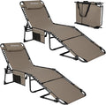 KingCamp 2 Pack Tanning Chair with Face Hole, Lounge Chairs Outdoor Folding Comfy Adjustable 5-Position Lay Flat Foldable Chaise Chaser Lounger for Outside Beach Patio Sun Bathing Pool, Beige