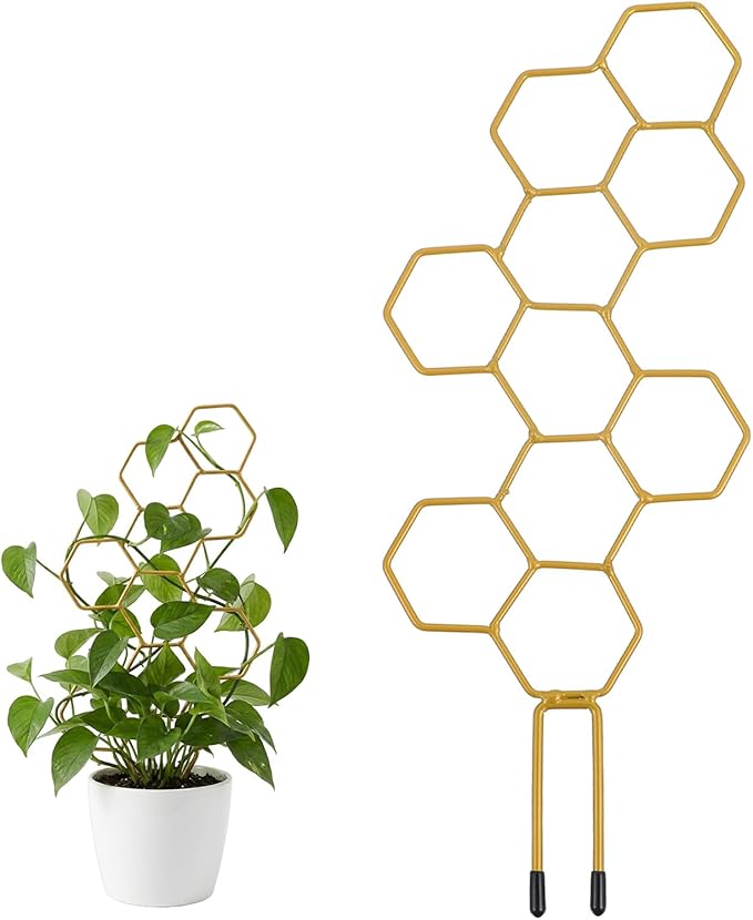 Small Trellis for Potted Plants, 14 Inch Indoor Trellis for Climbing Plants Honeycomb Shape Metal Plant Trellis for Pots Plant Climbing Support for Flower Hoya Pothos Houseplants